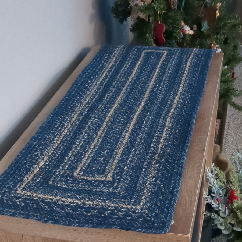 VHC Brands Blue and Cream Jute Blend 36 Inch Table Runner